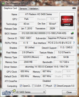 hd5400 sapphire 2gb gddr3