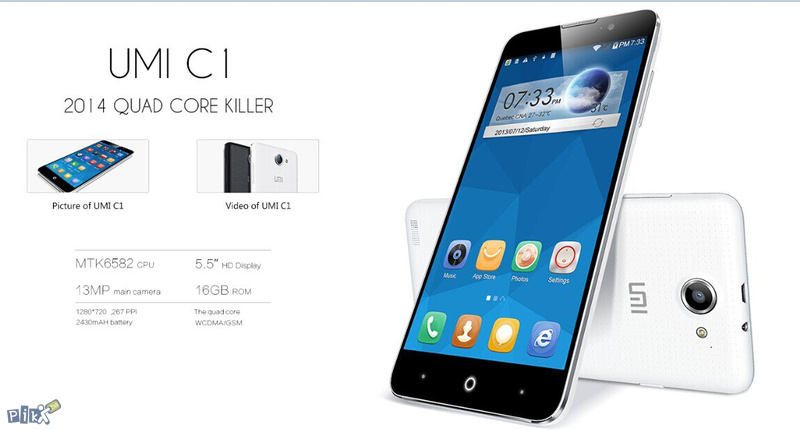 UMI C1,1.3GHZ Quad Core 5.5 Inch 1280*720, 16GB, 13MP