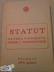 Statut Saveza Sindikata BIH-Sarajevo 1975god